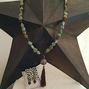 Handmade turquoise & crystal necklace and earrings